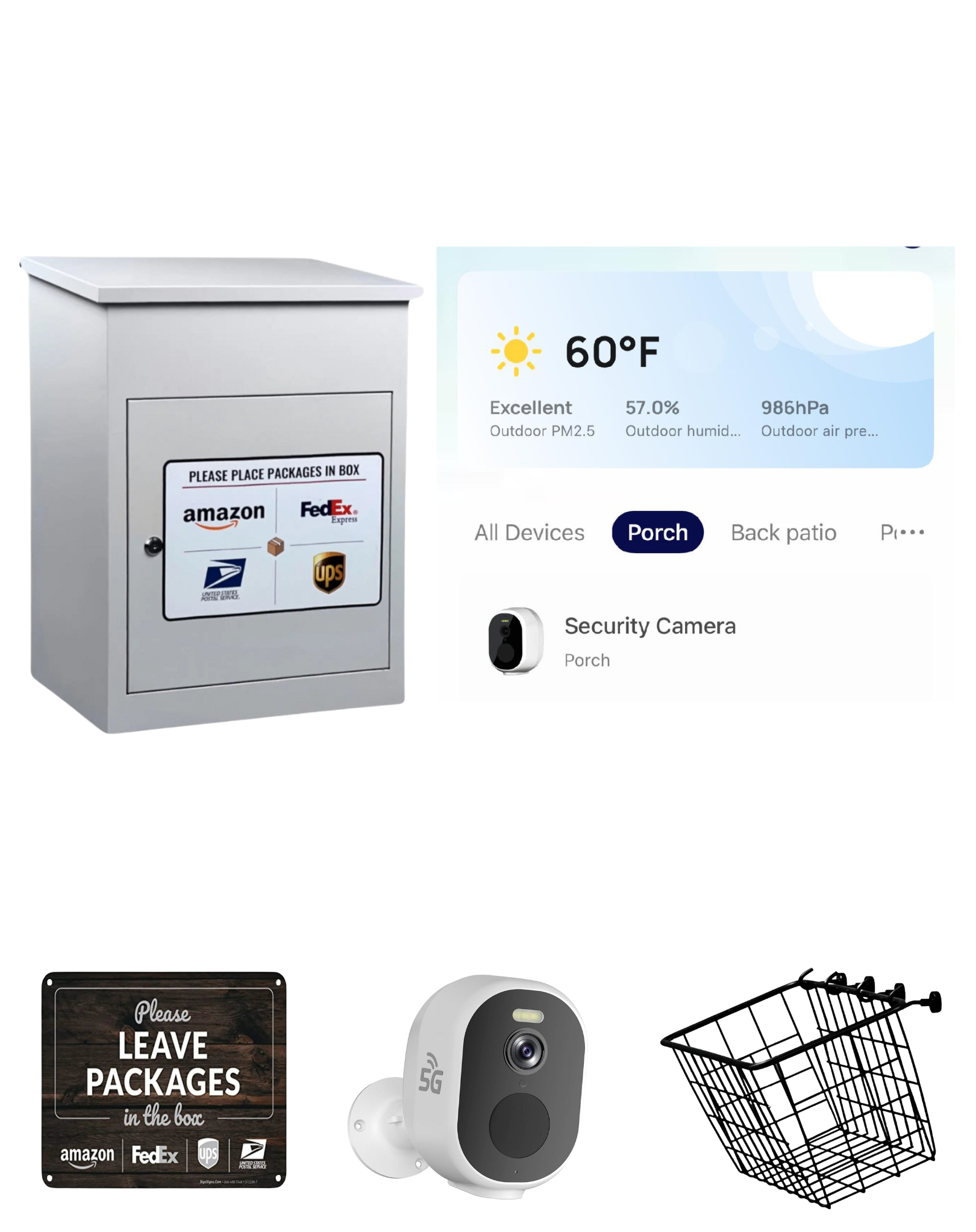 Parcel Box with Video Surveillance Camera - Bundle Package - White